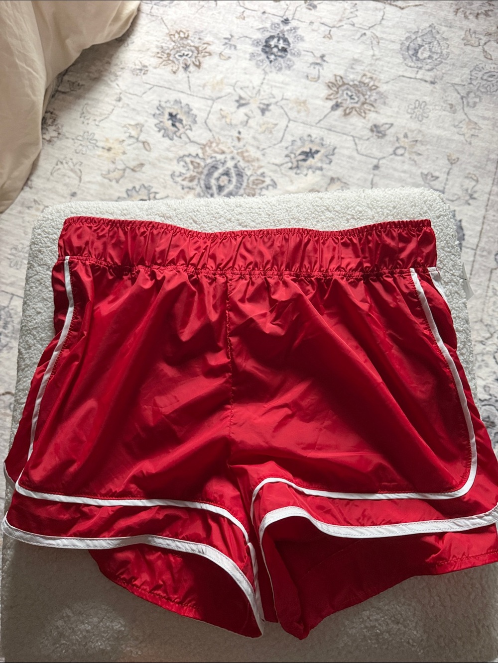 Mono B Red Women's Athletic Shorts with White Trim